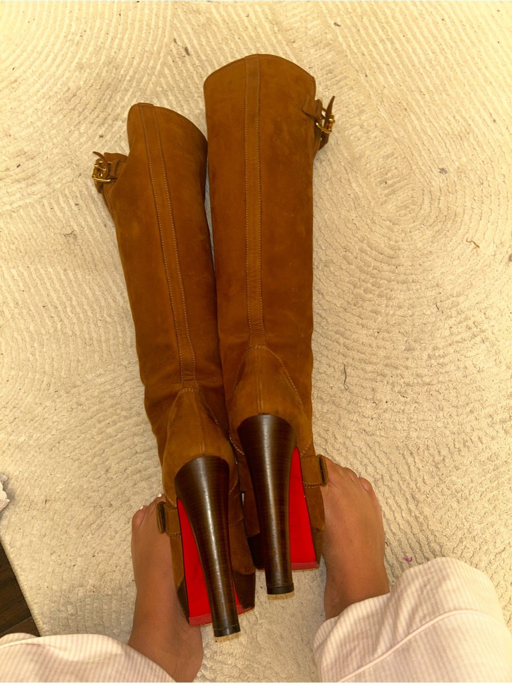 Christian Louboutin Brown Suede Platform Knee-High Boots - Picture 2 of 7